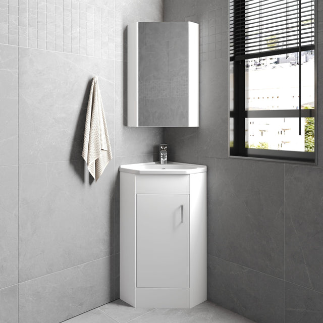 Nuie Mayford 555mm 1 Door Floor Standing Corner Vanity Unit With Basin – Gloss White