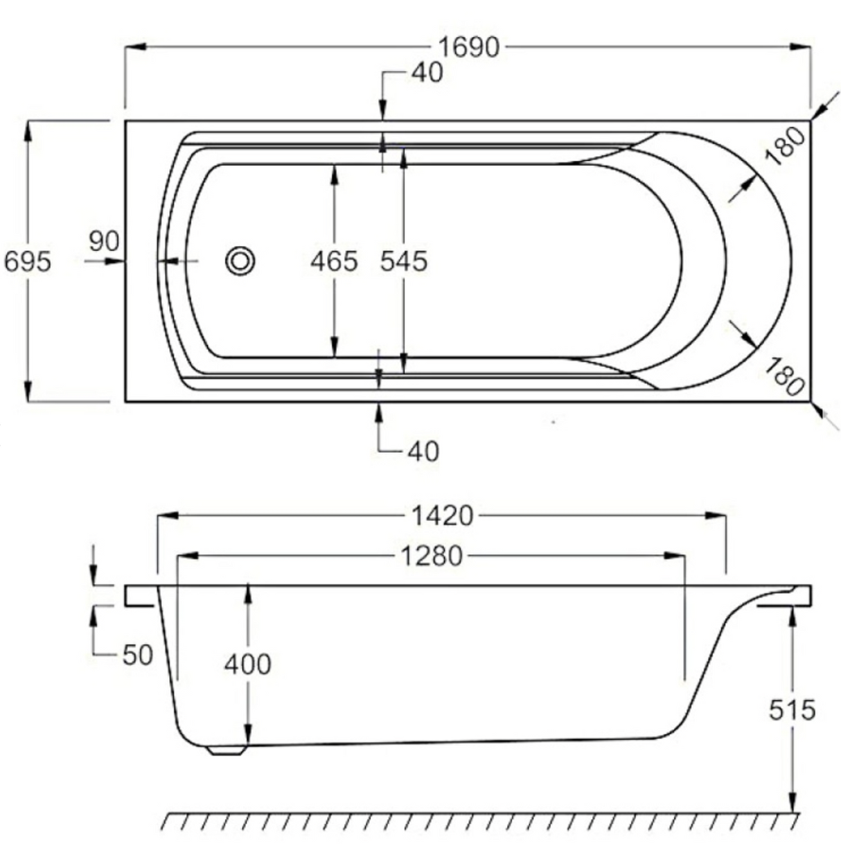 Carron Arc 1700x700mm Single Ended Bath - White Gloss (02013)