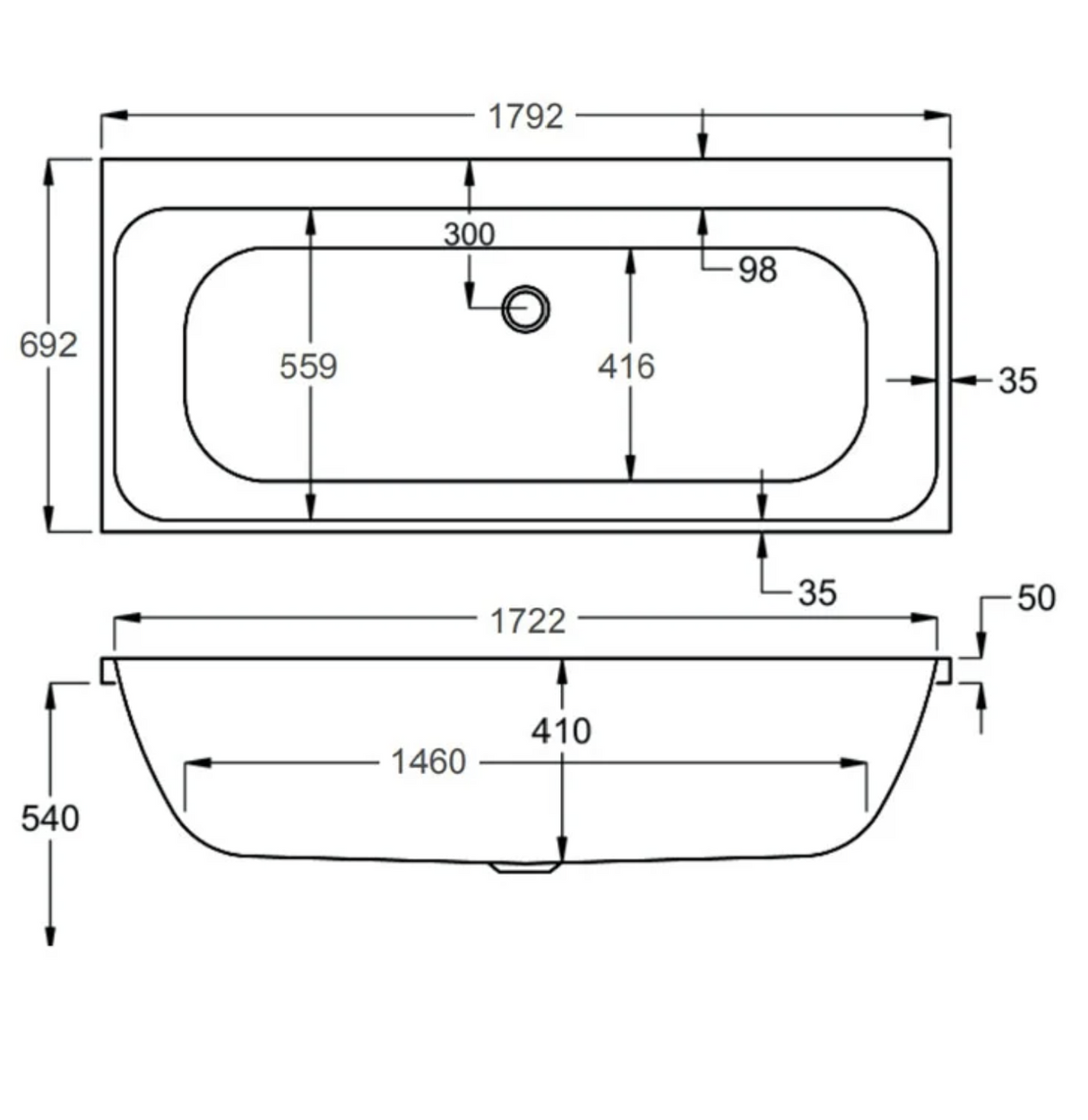 Carron Profile 1800x700mm Double Ended Bath - White Gloss (02573)