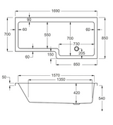 Carron Quantum L Shaped Shower Bath 1700x700(850)mm Right Hand - White Gloss (02207)