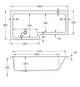 Carron Quantum L Shaped Shower Bath 1700x700(850)mm Left Hand - White Gloss (02205)