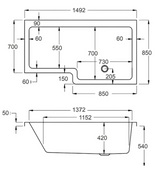 Carron Quantum L Shaped Shower Bath 1500x700(850)mm Right Hand Carronite - White Gloss (02176)