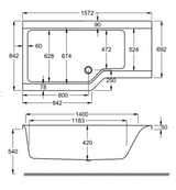 Carron Urban Edge L- Shaped Shower Bath 1575mm Left Hand - White Gloss (02427)