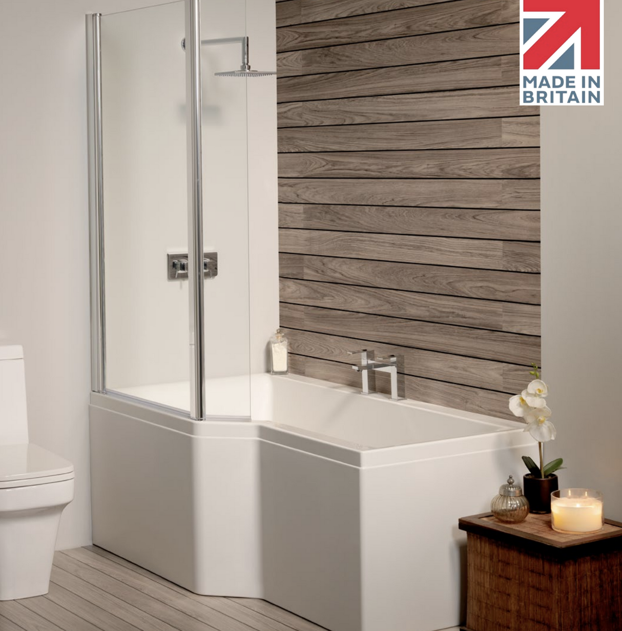 Carron Urban Edge L- Shaped Shower Bath 1575mm Left Hand - White Gloss (02427)