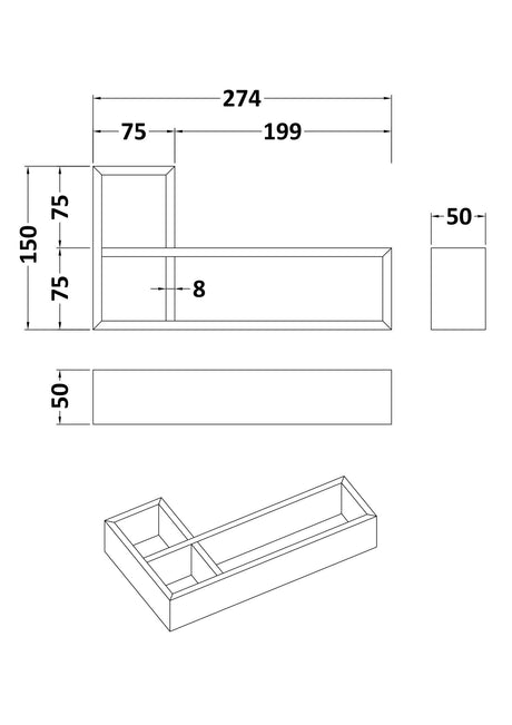 Nuie L-Shaped Bamboo Furniture Drawer Organiser – Light Fawn, photo 3
