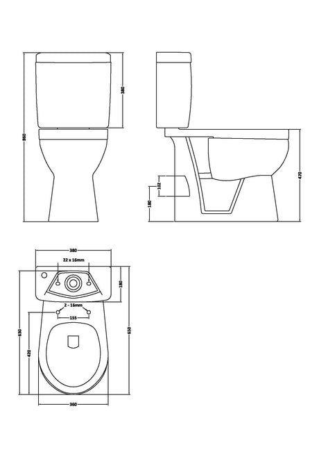 Nuie Accessible Comfort Height Close Coupled Toilet – White, photo 3