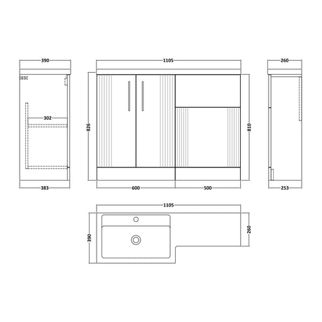 Nuie Deco 1100mm Floor Standing Combination Vanity & WC Unit With L-Shaped Basin, photo 11