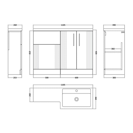 Nuie Deco 1100mm Floor Standing Combination Vanity & WC Unit With L-Shaped Basin, photo 12