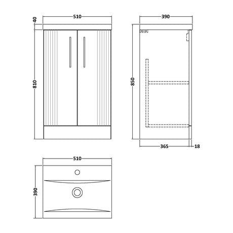 Nuie Deco 2 Door Floor Standing Vanity Unit With Basin – 500mm & 600mm, photo 10