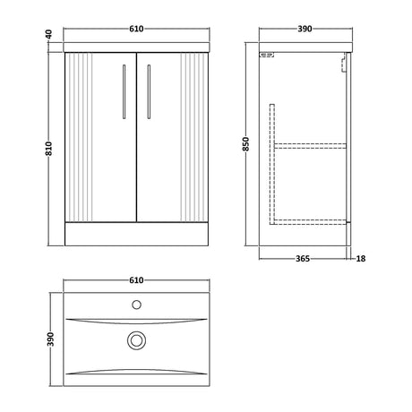 Nuie Deco 2 Door Floor Standing Vanity Unit With Basin – 500mm & 600mm, photo 11
