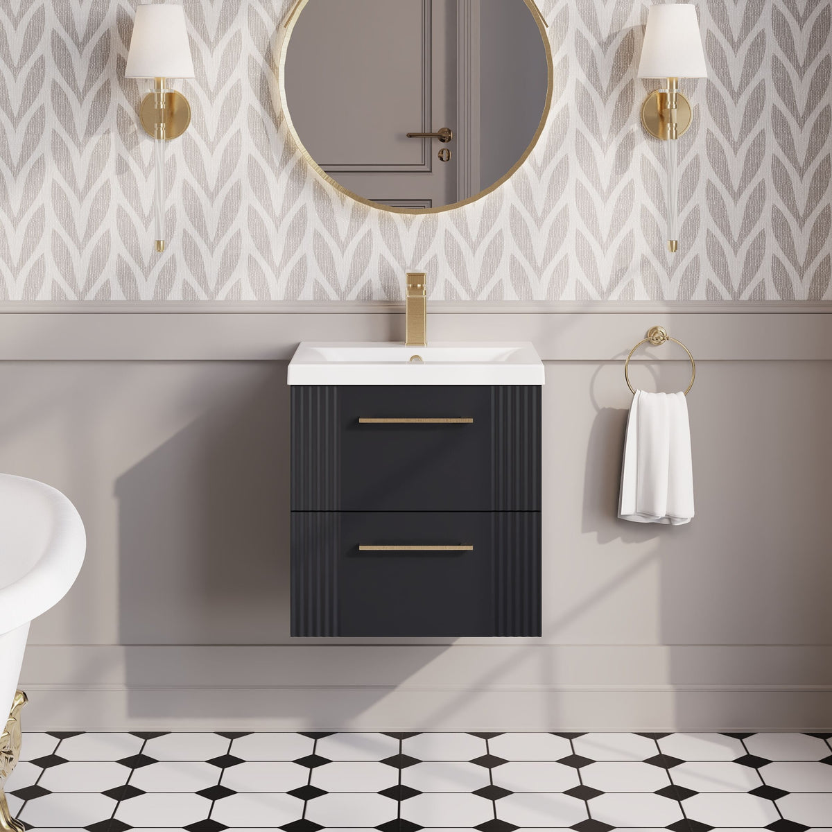 Nuie Deco 2 Drawer Wall Hung Vanity Unit With Basin – 500mm, 600mm & 800mm