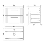 Nuie Deco 2 Drawer Wall Hung Vanity Unit With Basin – 500mm, 600mm & 800mm, photo 11