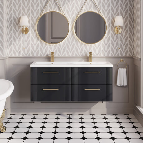 Nuie Deco 1200mm 4 Drawer Wall Hung Twin Vanity Unit With Basin