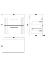 Nuie Deco 2 Drawer Wall Hung Vanity Unit With Worktop – 600mm, 800mm & 1200mm, photo 9