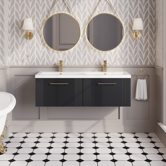 Nuie Deco 1200mm 2 Drawer Wall Hung Twin Vanity Unit With Basin