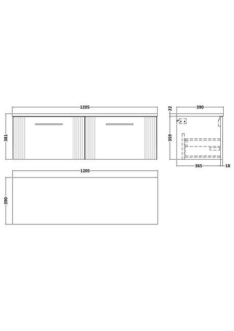 Nuie Deco 2 Drawer Wall Hung Vanity Unit With Worktop – 600mm, 800mm & 1200mm, photo 11