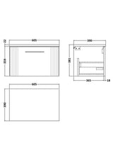 Nuie Deco 1 Drawer Wall Hung Vanity Unit With Worktop – 600mm & 800mm, photo 9