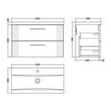 Nuie Deco 2 Drawer Wall Hung Vanity Unit With Basin – 500mm, 600mm & 800mm, photo 12