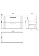 Nuie Deco 2 Drawer Wall Hung Vanity Unit With Worktop – 600mm, 800mm & 1200mm, photo 10