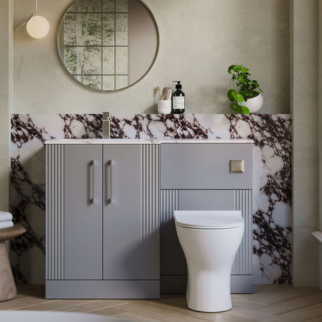 Nuie Deco 1100mm 2 Door Floor Standing Combination Vanity & WC Unit With L-Shaped Basin