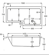 Carron Quantum L Shaped Shower Bath 1600x700(850)mm Right Hand - White Gloss (02388)