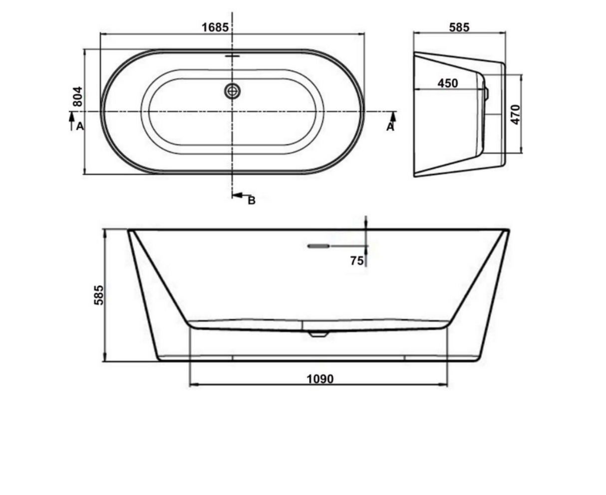 Kartell K-VIT Coast 1700 x 800mm Freestanding Bath - White Gloss (FSB1700CO)