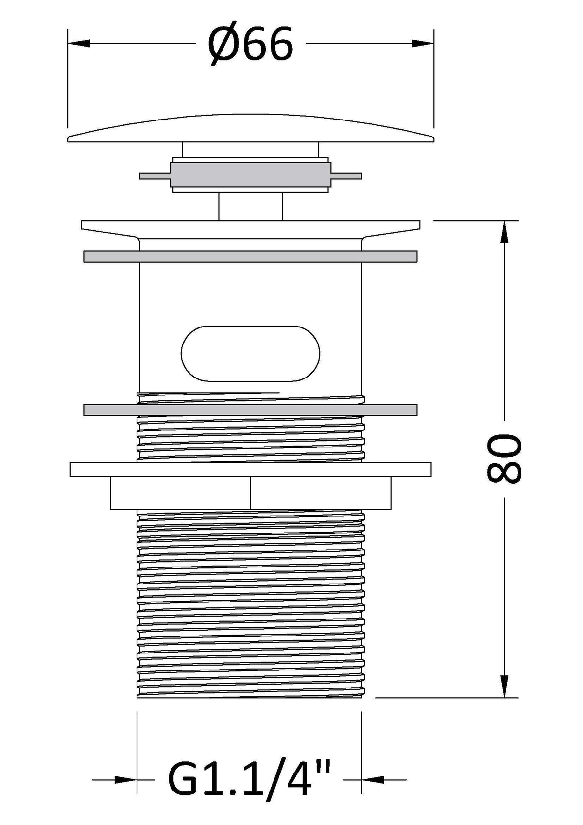 Nuie Push Button Basin Waste – 82mm High – Chrome, photo 2