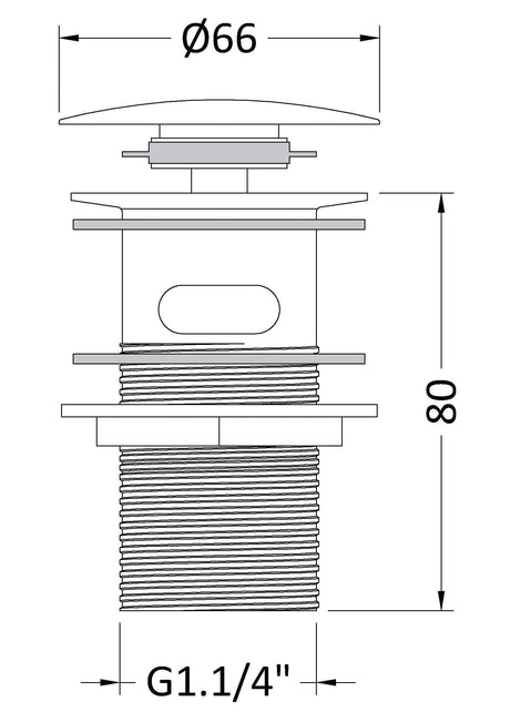 Nuie Push Button Basin Waste – 82mm High – Chrome, photo 2