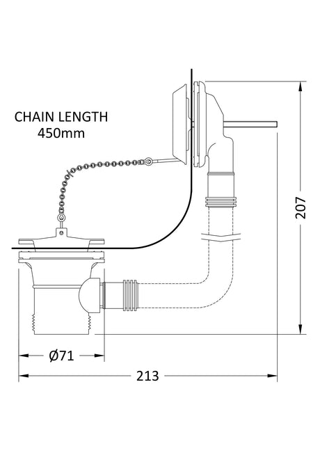 Nuie Bath Plug With Chain Bath Waste – 70mm High – Chrome, photo 2