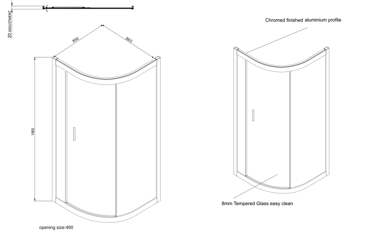 Kartell K-VIT KV8 900mm Single Door Quadrant  (EIGHT900Q)