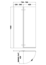Nuie L-Shaped Hinged Bath Screen – 760mm & 800mm, photo 3