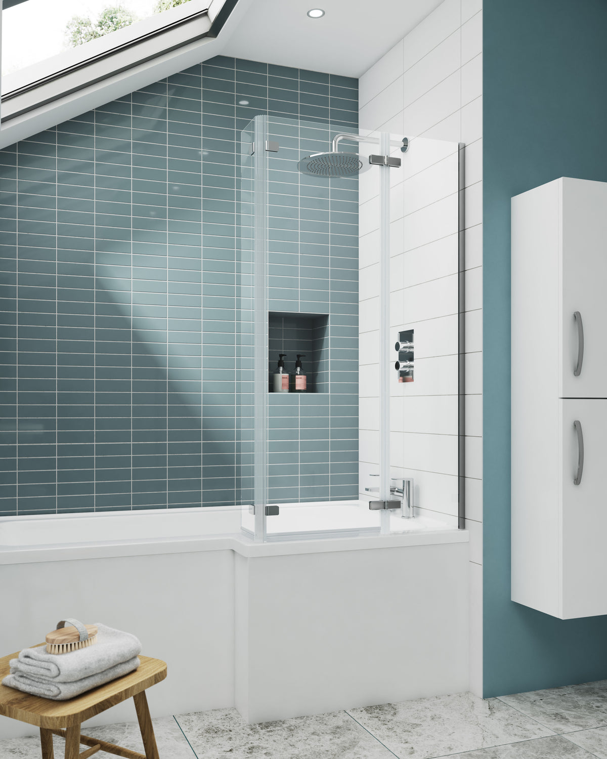 Nuie L-Shaped Hinged Bath Screen – 760mm & 800mm