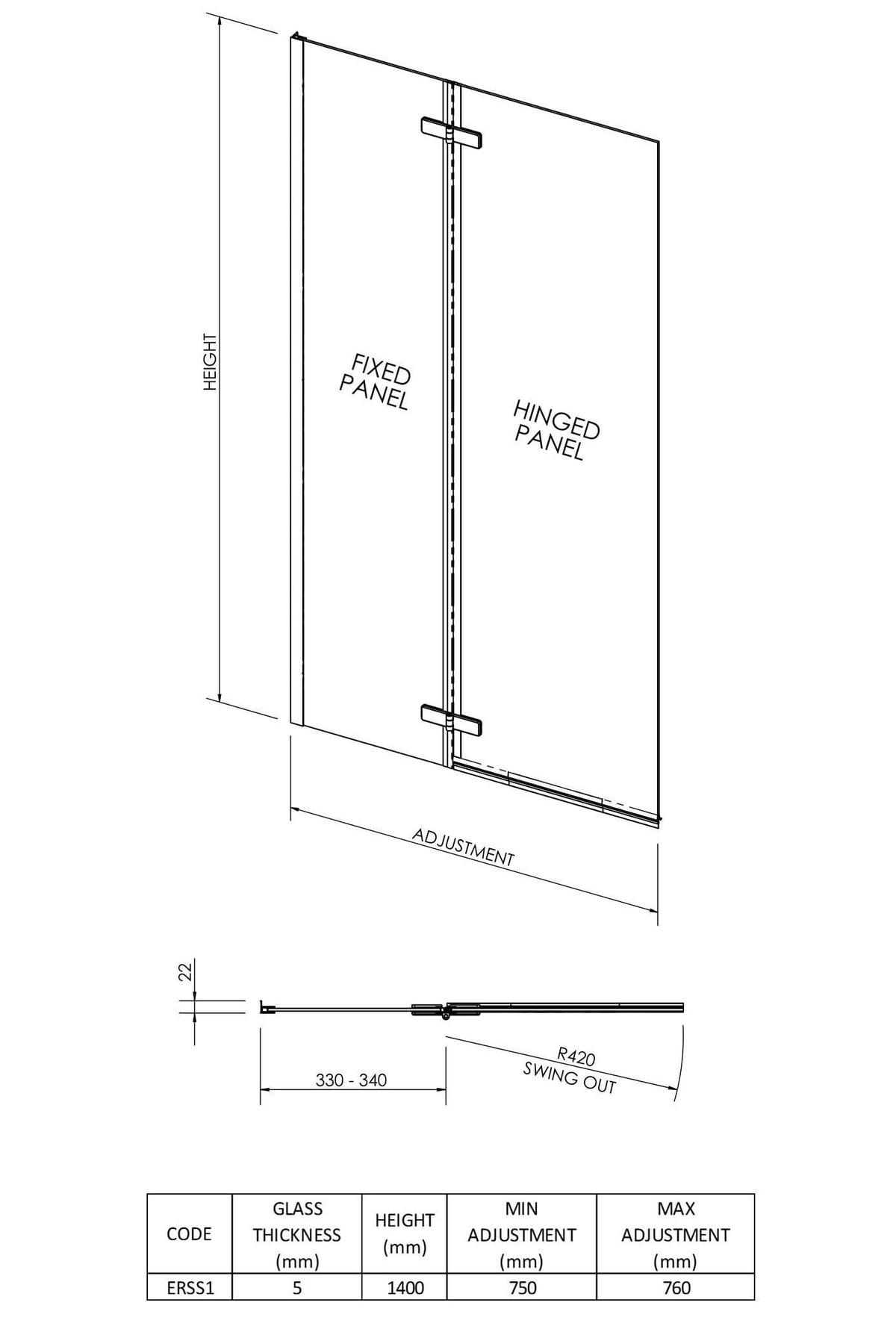 Nuie 750mm Hinged Bath Screen – Chrome, photo 3