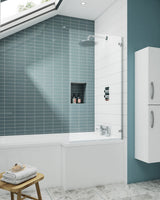 Nuie 800mm Bath Screen – 1410mm High – Chrome
