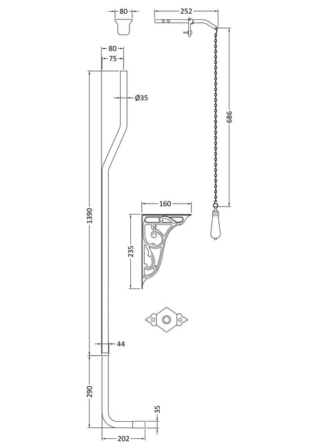 Old London / High Level Flush Pipe Pack – Chrome, photo 2