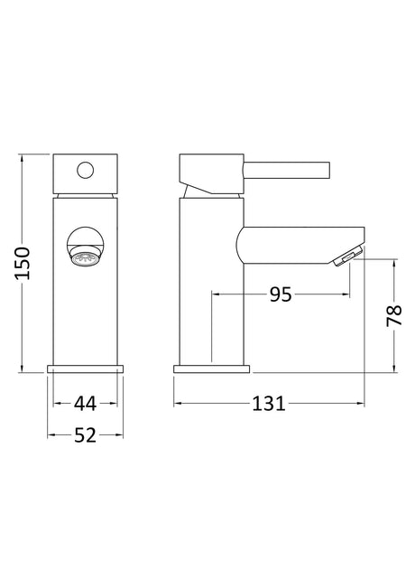Nuie Series Two Mono Basin Mixer With Push Button Waste – Chrome, photo 3
