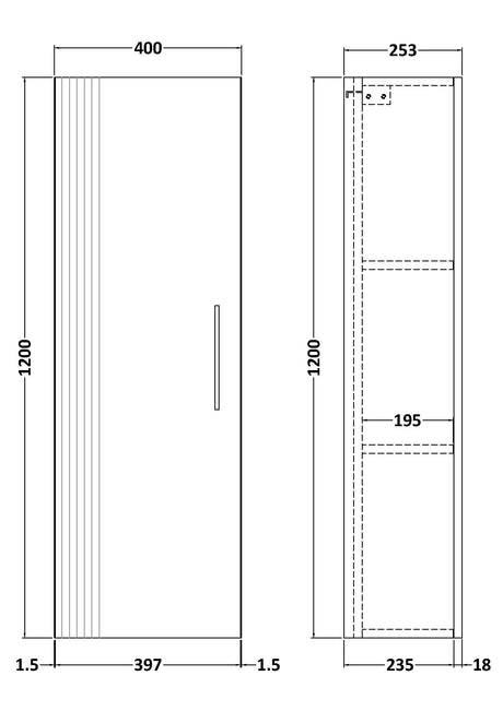 Nuie Deco 400mm 1 Door Wall Hung Tall Cabinet, photo 7