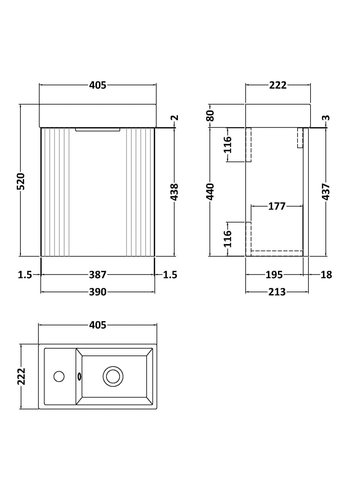 Nuie Deco Compact 400mm 1 Door Wall Hung Vanity Unit With Basin, photo 7