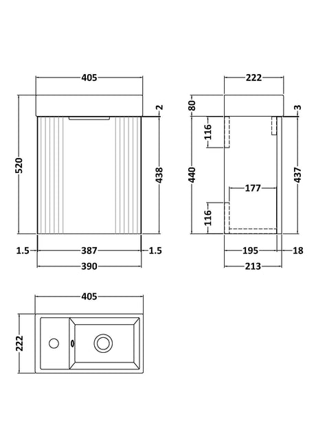 Nuie Deco Compact 400mm 1 Door Wall Hung Vanity Unit With Basin, photo 7