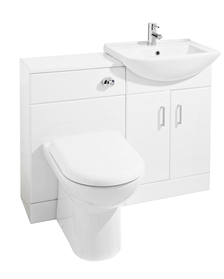 Nuie Saturn 2 Door Furniture Pack With Square Basin, Back To Wall Toilet & Seat – Gloss White