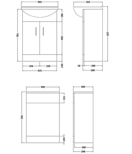 Nuie Saturn 2 Door Furniture Pack With Square Basin, Back To Wall Toilet & Seat – Gloss White, photo 3