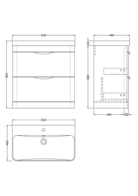 Nuie Parade 2 Drawer Floor Standing Vanity Unit With Basin – 600mm & 800mm, photo 10