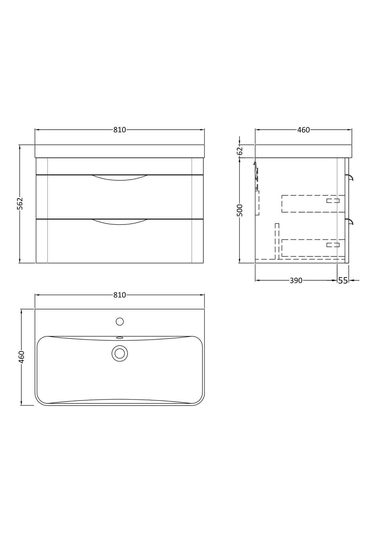 Nuie Parade 2 Drawer Wall Hung Vanity Unit With Basin – 600mm & 800mm, photo 10