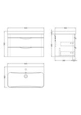 Nuie Parade 2 Drawer Wall Hung Vanity Unit With Basin – 600mm & 800mm, photo 10