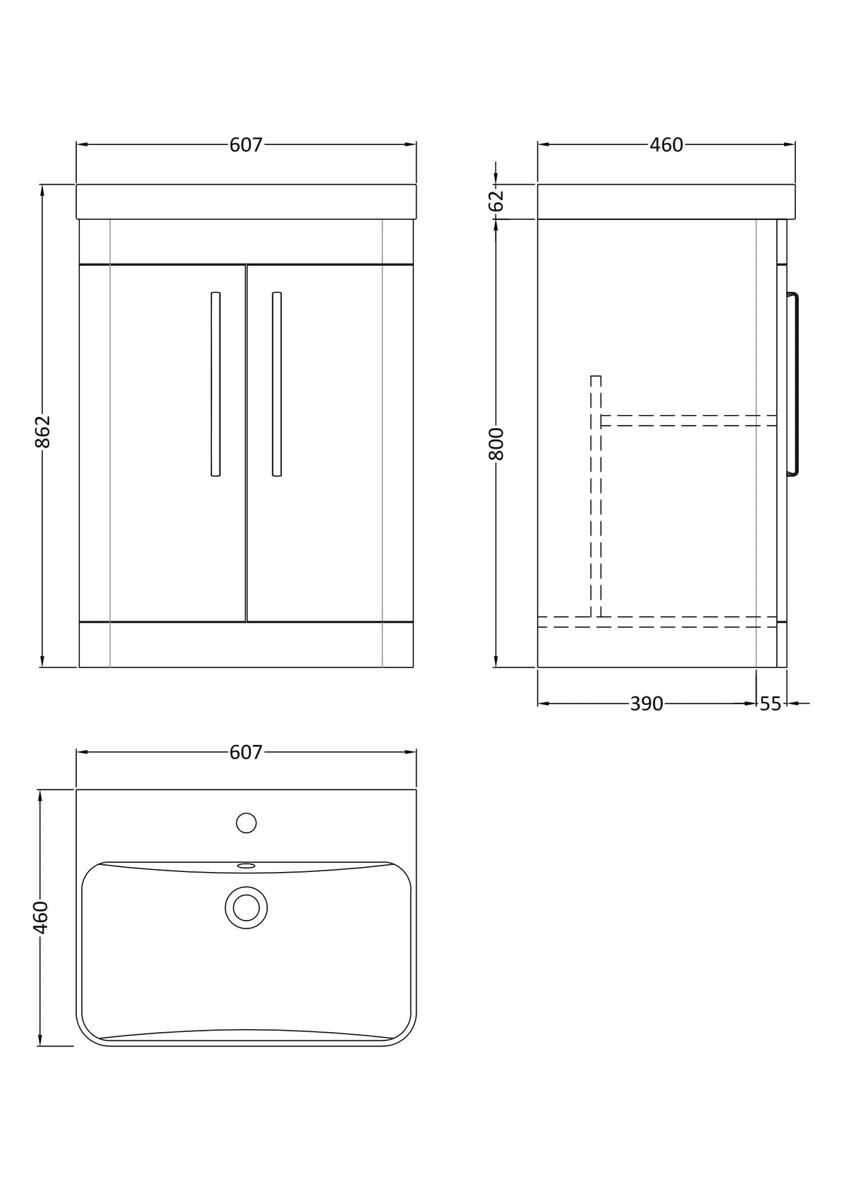 Nuie Parade 600mm 2 Door Floor Standing Vanity Unit With Basin, photo 9