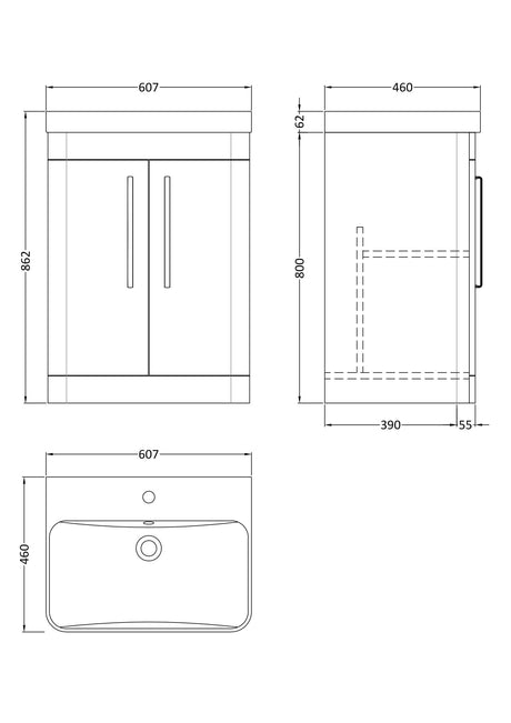 Nuie Parade 600mm 2 Door Floor Standing Vanity Unit With Basin, photo 9