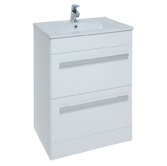 Kartell K-VIT Purity 600mm Floor Standing 2 Drawer Unit With Ceramic Basin- White Gloss (FUR008PU-FUR057PU)