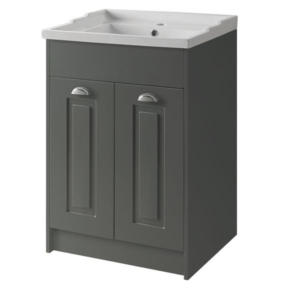 Kartell K-VIT Astley 600mm Floor Standing 2 Door Unit With Ceramic Basin - Matt Grey (FUR520AS-FUR208AS)