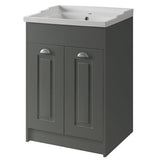 Kartell K-VIT Astley 600mm Floor Standing 2 Door Unit With Ceramic Basin - Matt Grey (FUR520AS-FUR208AS)