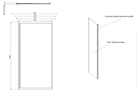 Kartell K-VIT KV6 frameless side panel dimensions diagram